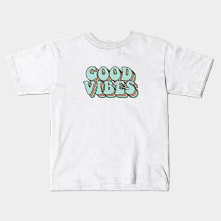 Blue Rainbow Good Vibes Text Kids T-Shirt